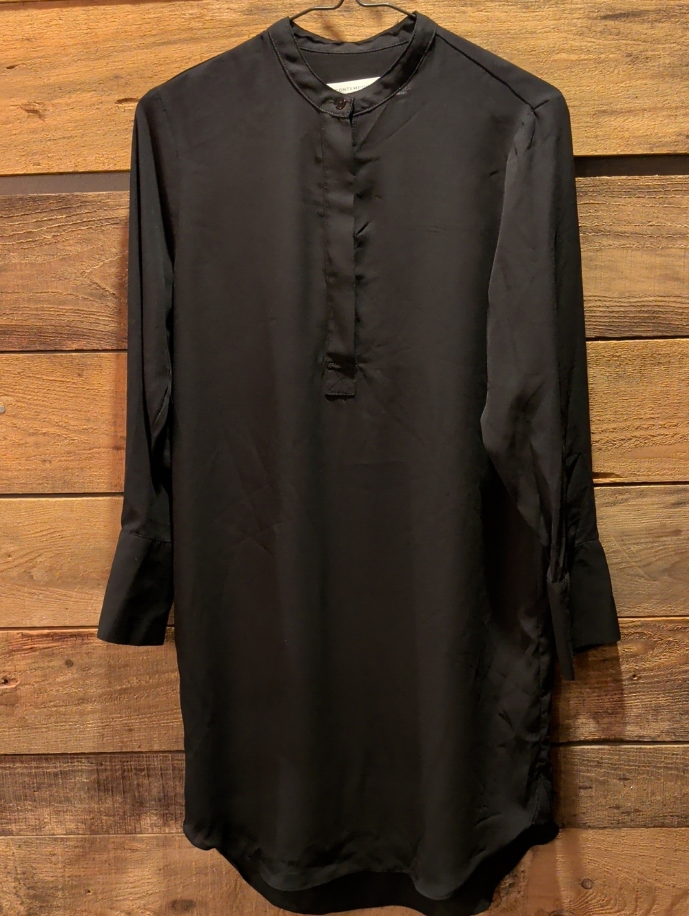Women's Black Long-Sleeve Dress Mandarin Collar With Buttons